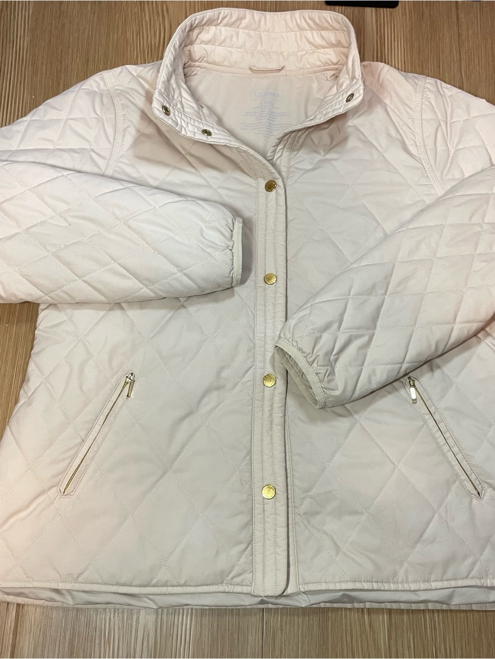 L.L. Bean Quilted Jacket Light Cream Off White Womens Large Reg Snap Button